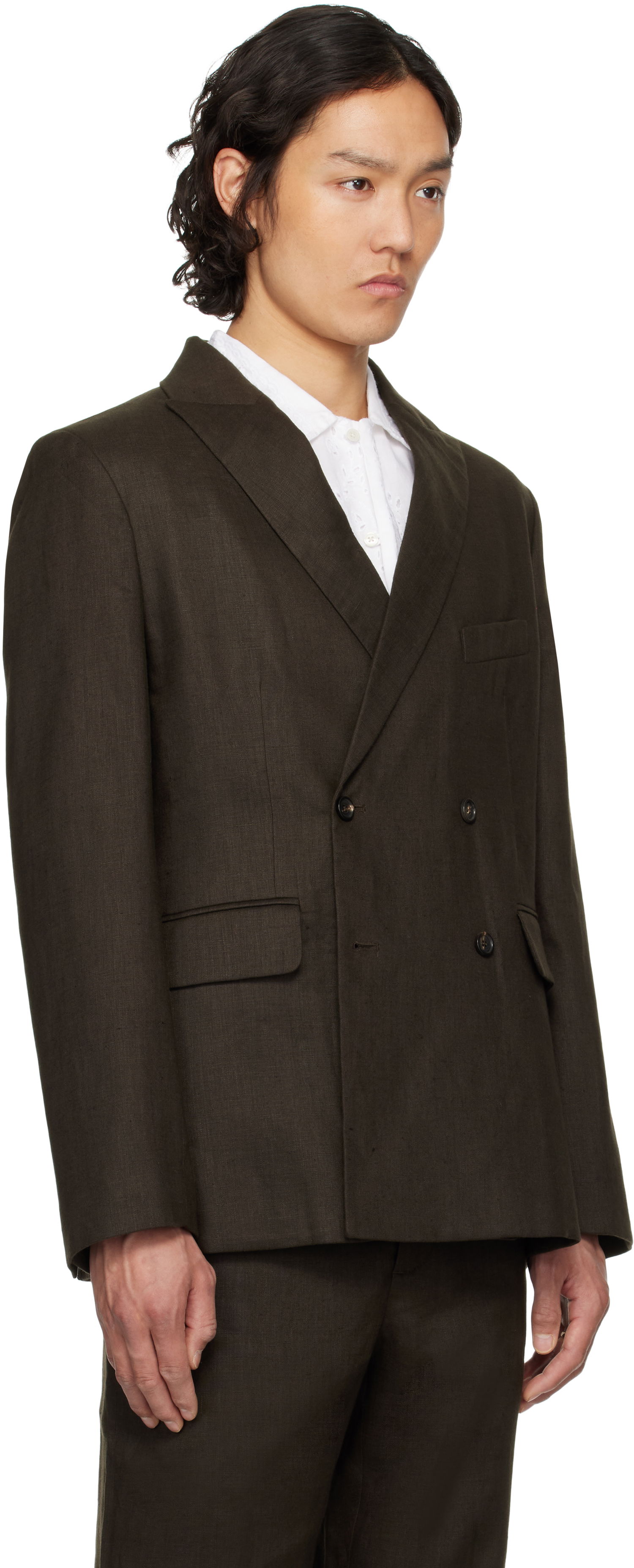 Plašči Bode Bode Linen Double-Breasted Blazer Rjava | MRS25SJ011, 1