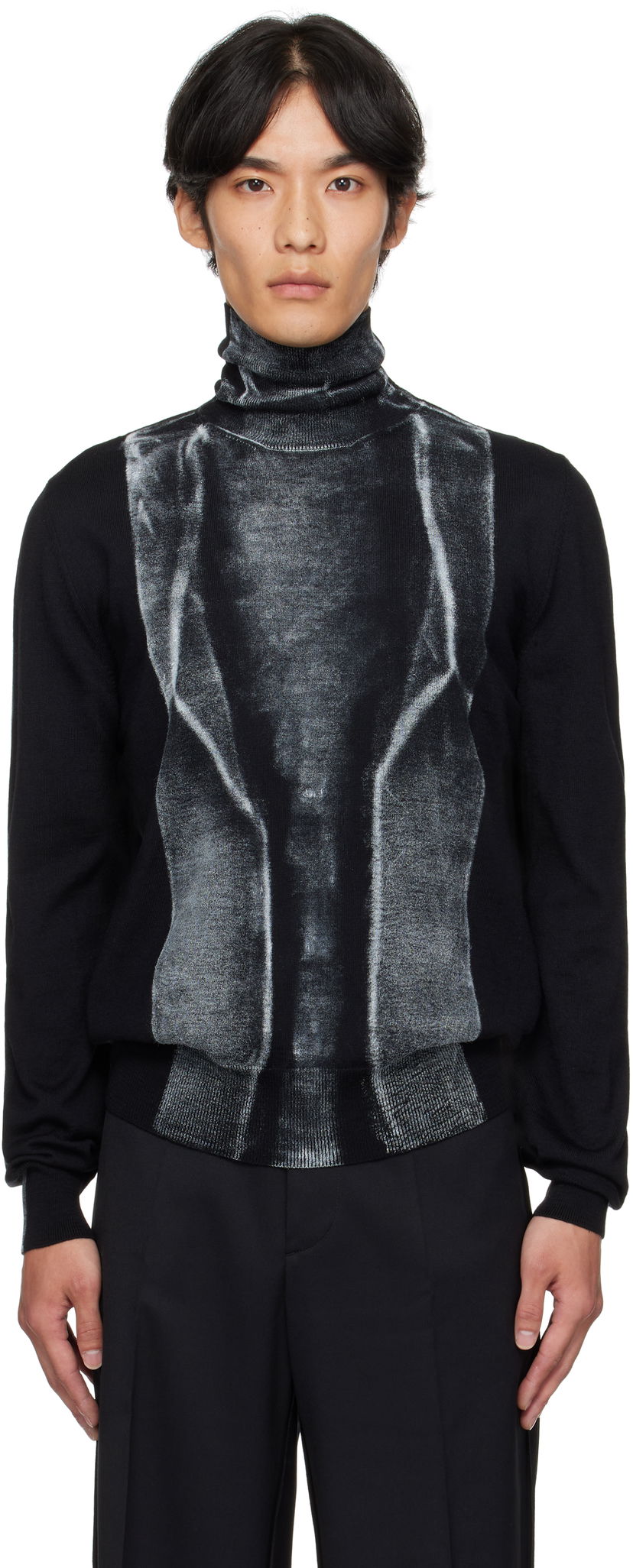 Pleteni pulover Maison Margiela MM6 Maison Margiela Folded Print Turtleneck Sweater Črna | SH0HA0005 M13129