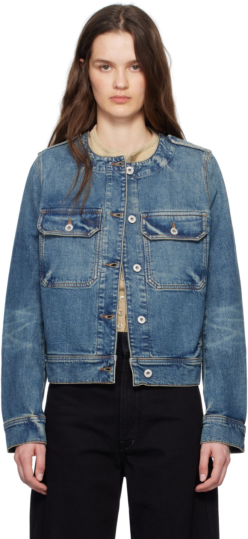Jakna KENZO Kenzo Paris Collarless Denim Jacket Modra | FF52DV2506S7