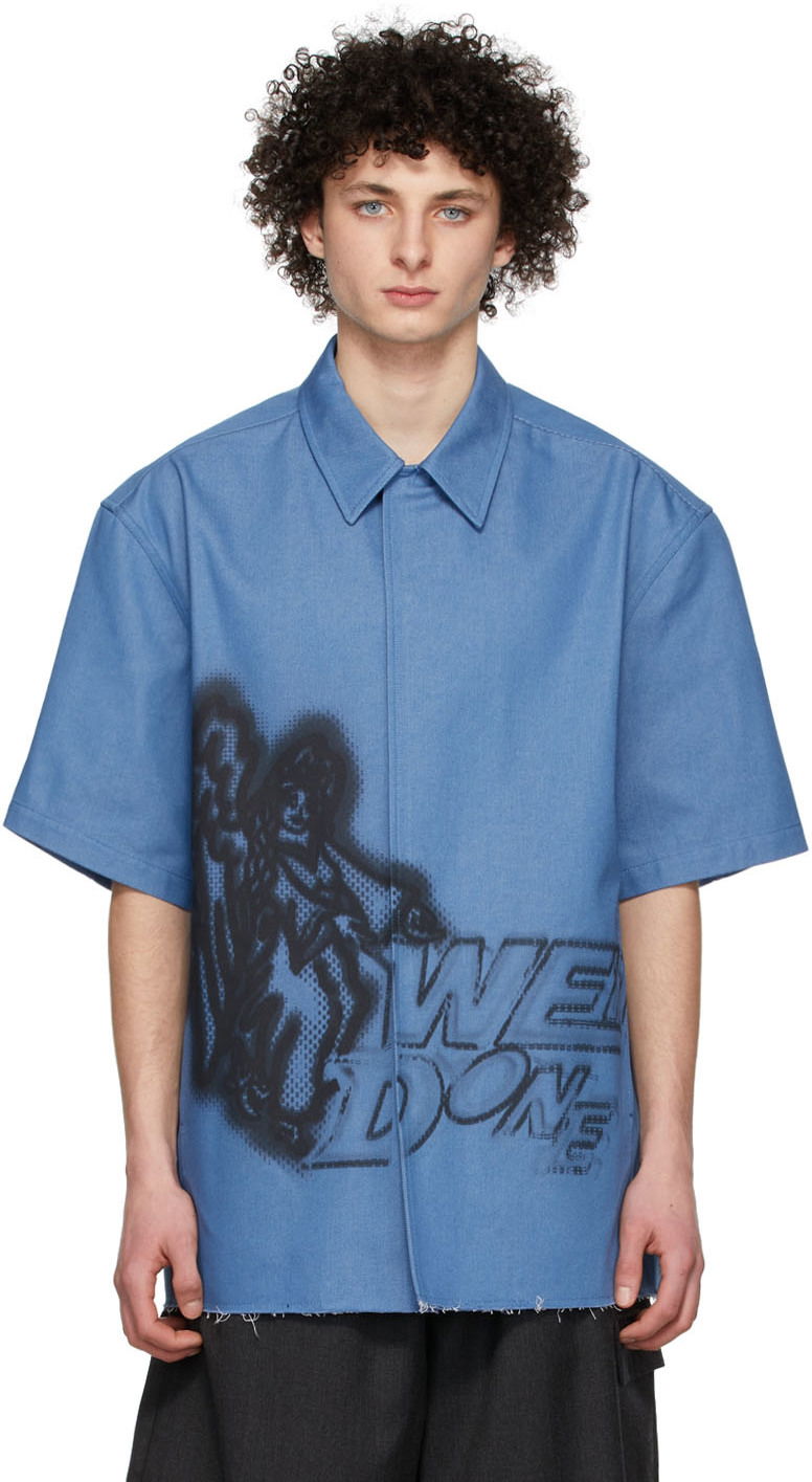 Srajce We11done We11done Printed Denim Shirt Modra | WD-BL1-22-203-M-BL