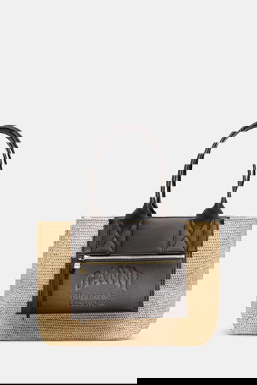 Tote bag GANNI GANNI Easy Shopper Medium Raffia Tote Bag Bež | A6823, 0