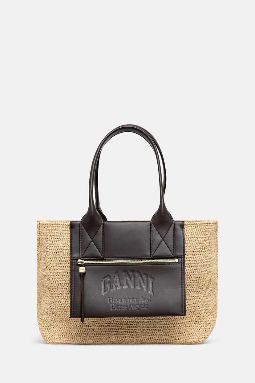 Tote bag GANNI GANNI Easy Shopper Medium Raffia Tote Bag Bež | A6823