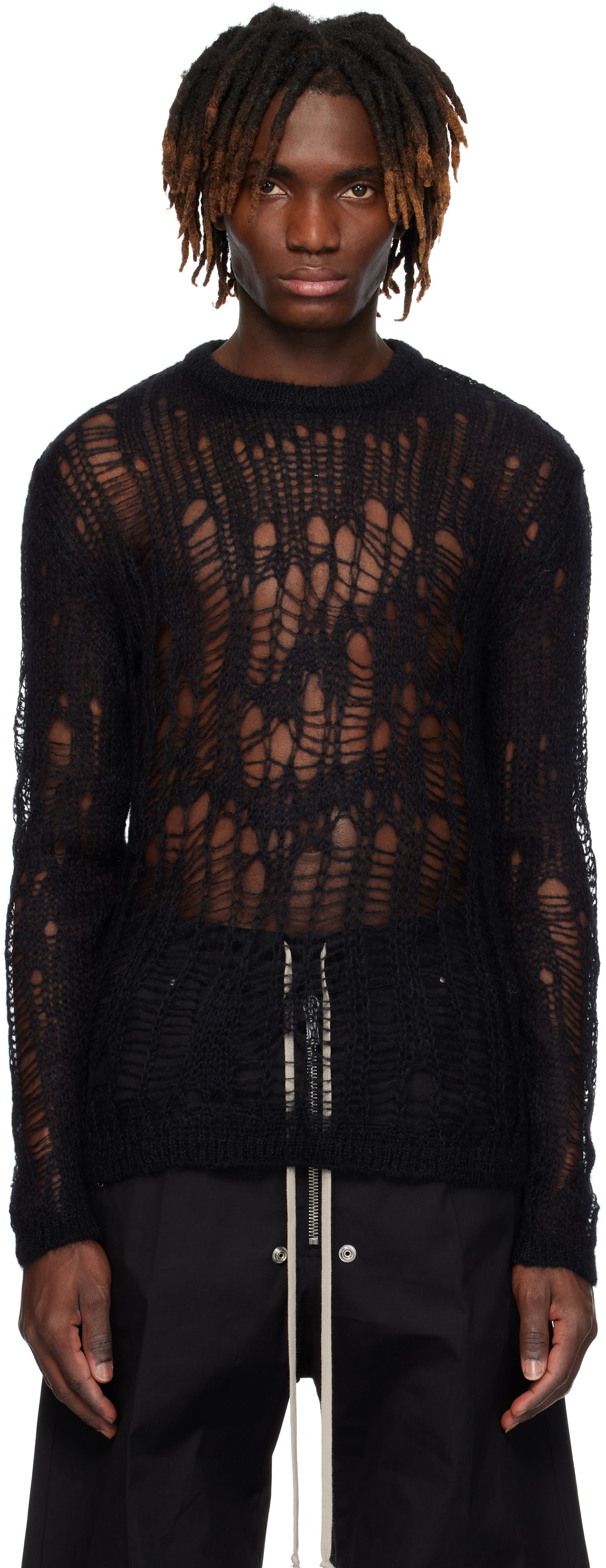 Pleteni pulover Rick Owens Rick Owens Hollywood Biker Round Neck Sweater Črna | RU01E5606 KNETMH, 0