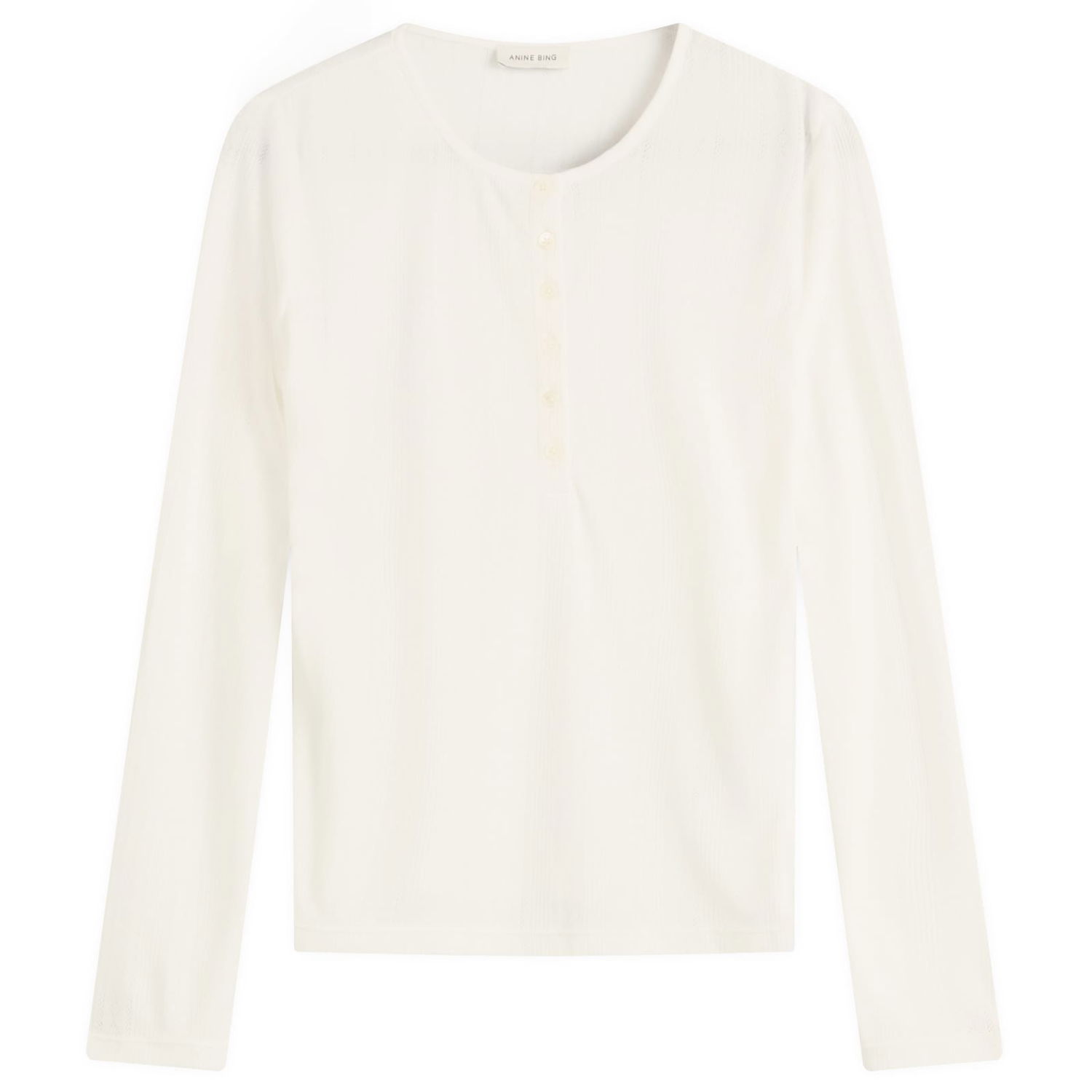 Majica Anine Bing Anine Bing Pia Pointelle Long Sleeve T-Shirt, Size Large Bela | A-08-11225-OFW26, 0