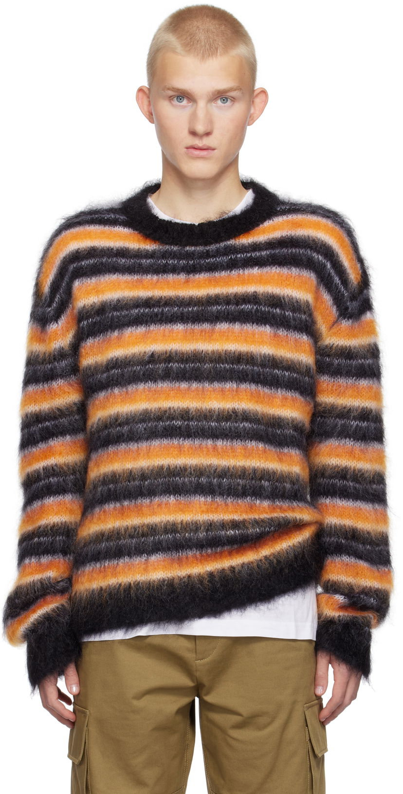 Pleteni pulover Marni Striped Fuzzy Sweater Črna | GCMG0161Q0 UFU174