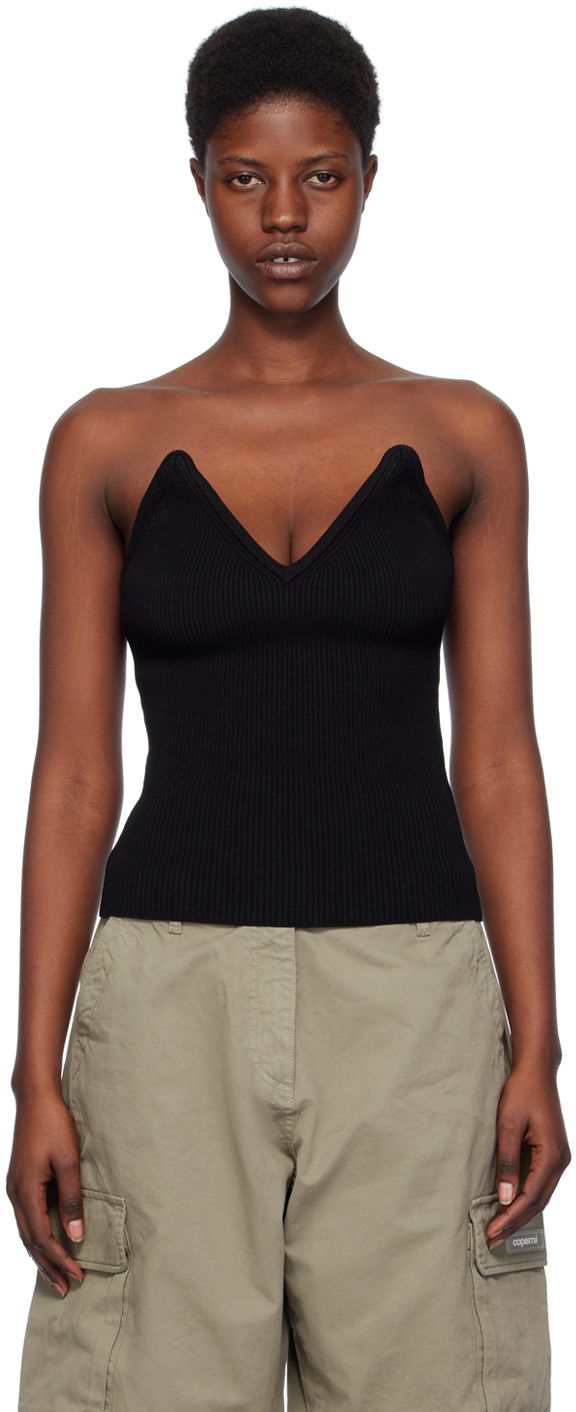 Majica brez rokavov Coperni Coperni V-Neck Ribbed Knit Camisole Črna | COPML90852
