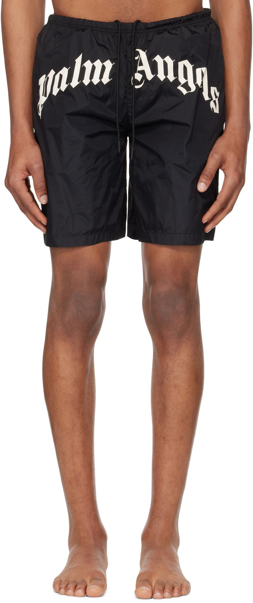 Kopalke Palm Angels Palm Angels Curved Logo Swim Shorts Črna | PMFD018S25FAB0011003
