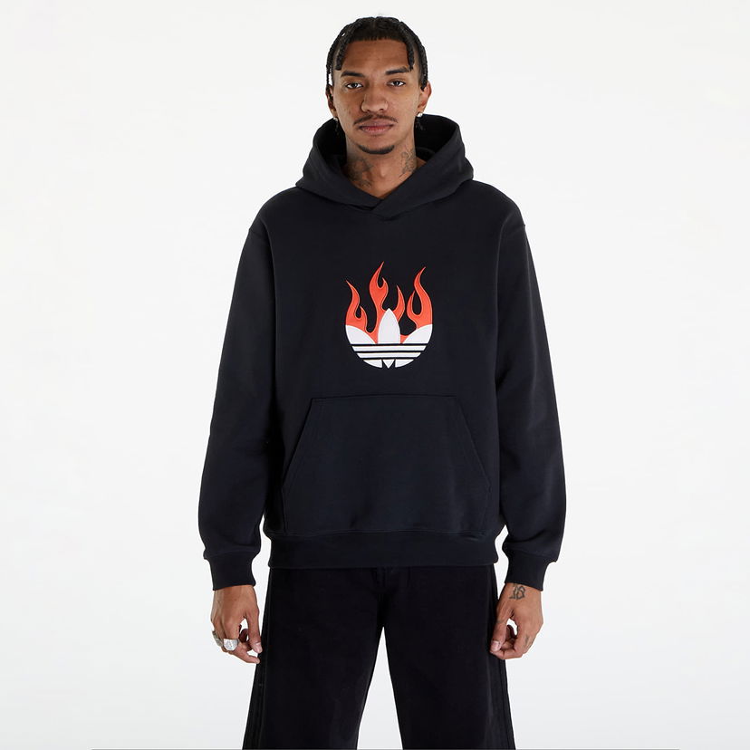 Pulover adidas Originals Flames Logo Hoodie Black Črna | IS0208
