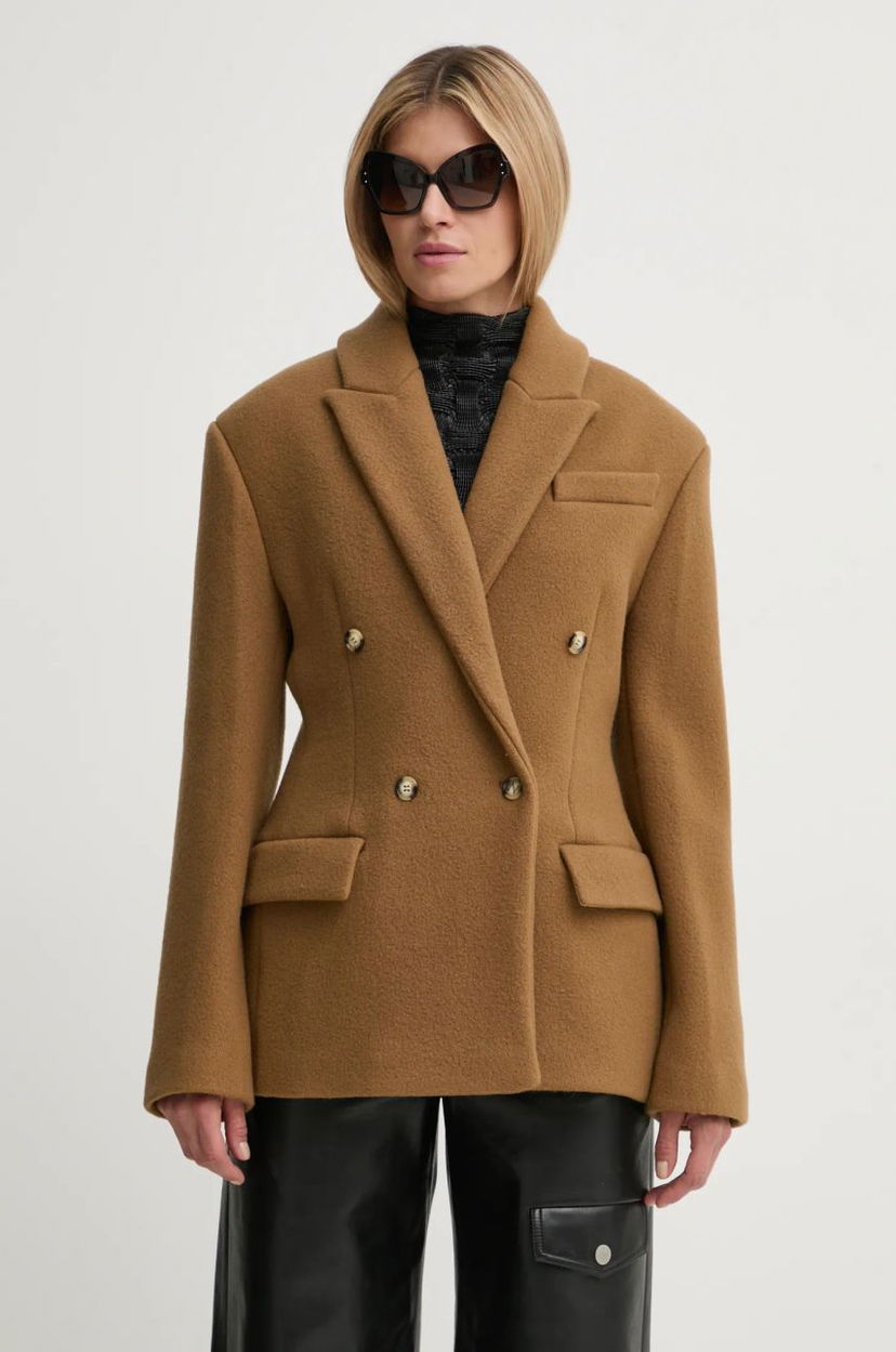 Jakna Nanushka Double-Breasted Wool Coat Rjava | NW24FWJK39976