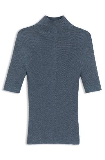 Pleteni pulover BOSS Merino Wool Mock-Neck Sweater Modra | 50542885