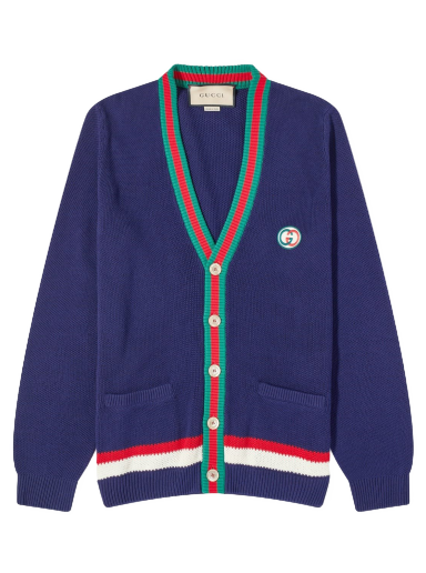 Pleteni pulover Gucci GG Logo Stripe Placket Cardigan Navy Mornarica | 752251-XKC9O-4437