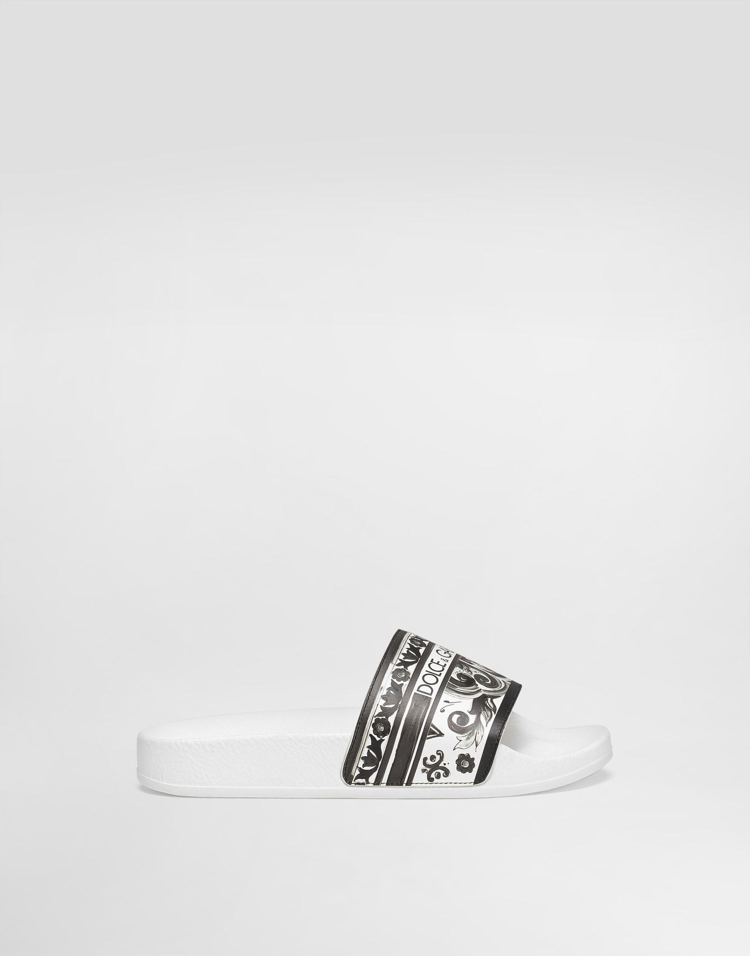 Modni dodatki Dolce & Gabbana Dolce & Gabbana Majolica-Print Calfskin Slides Bela | DD0318A1838IU3TN, 0