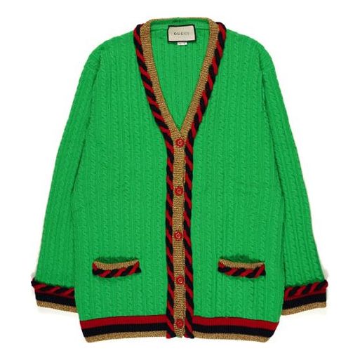 Pleteni pulover Gucci Gucci Stripe Splicing Loose Knit Cardigan Zelena | 526698-X9W62-3863