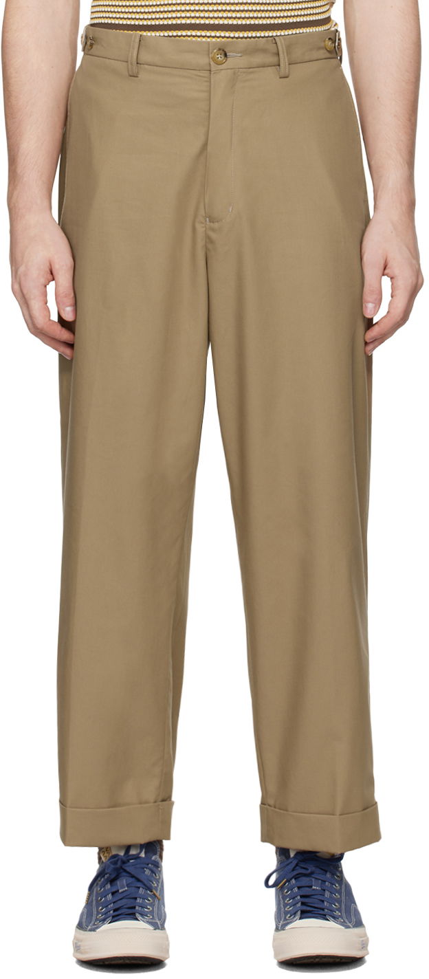 Hlače BEAMS Beams Plus Ivy Wide Leg Trousers Bež | 3823-0128-803