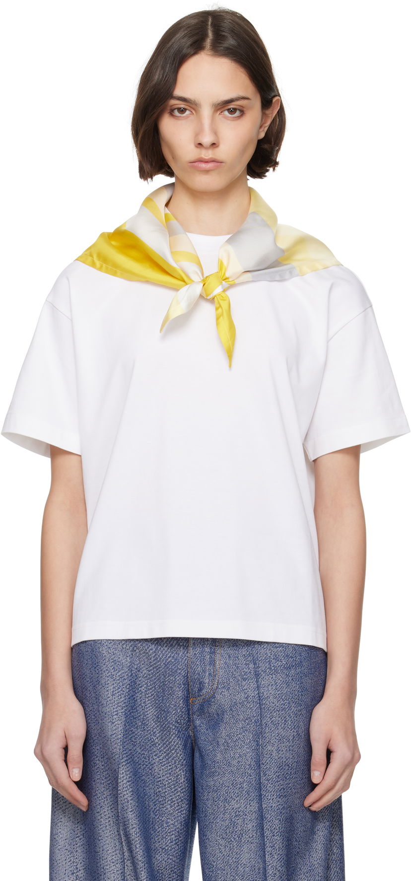 Majica Bottega Veneta Bottega Veneta Pima Cotton T-Shirt with Scarf Bela | 825353 V5EO1