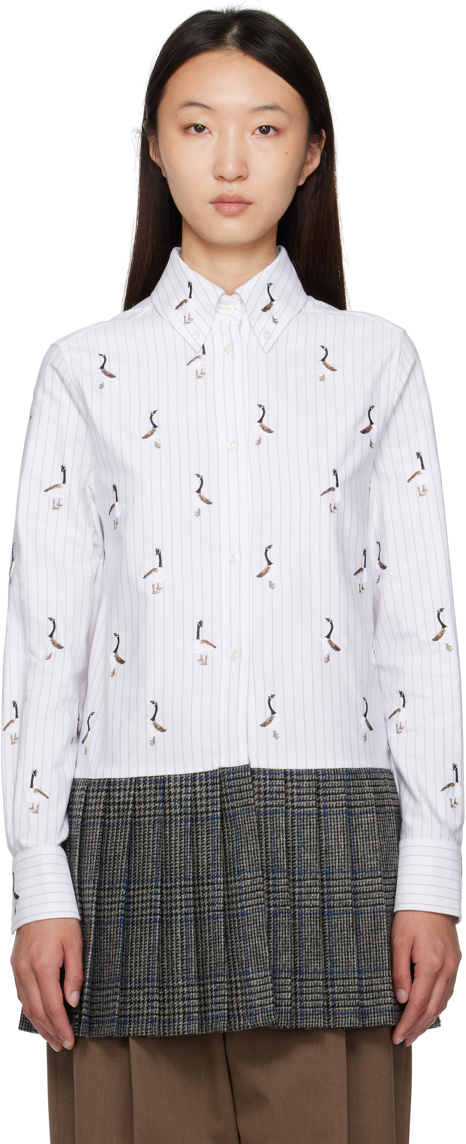 Obleke Thom Browne Thom Browne Goose Print Shirtdress Bela | FDSF35E-E1374, 0