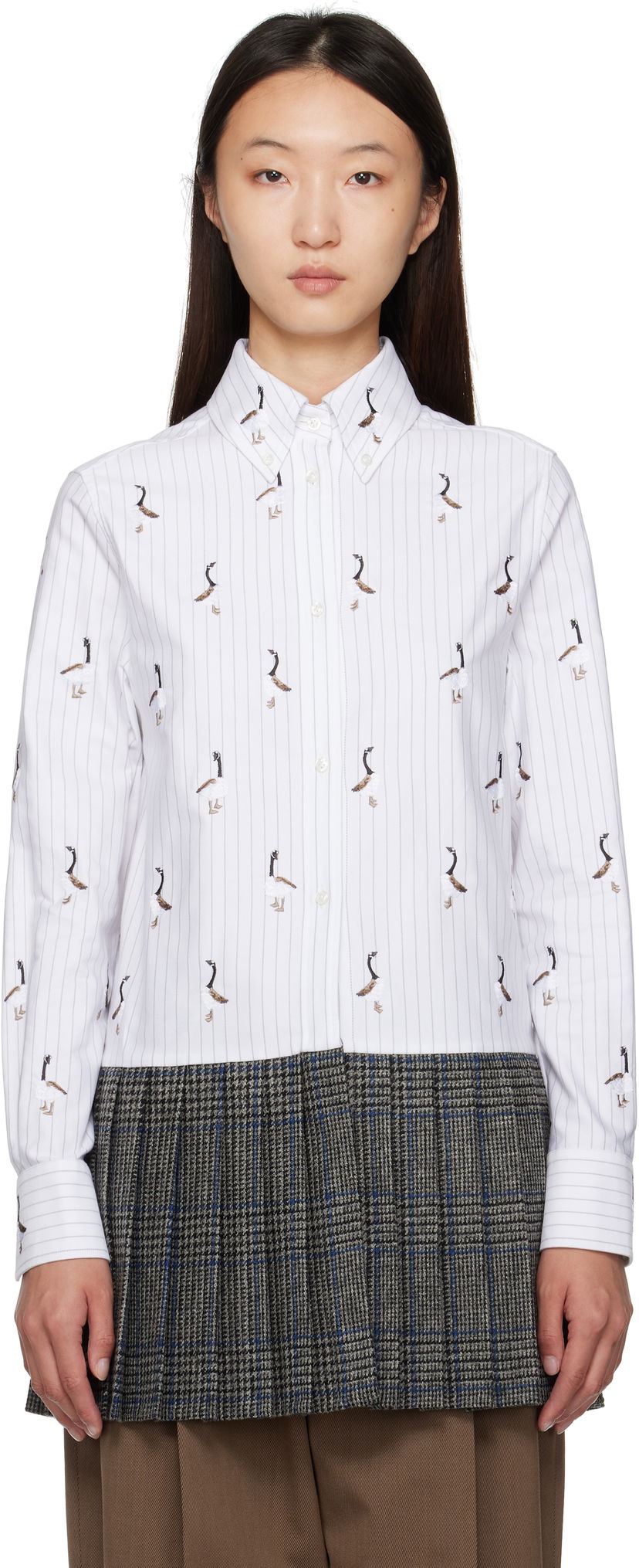 Obleke Thom Browne Thom Browne Goose Print Shirtdress Bela | FDSF35E-E1374