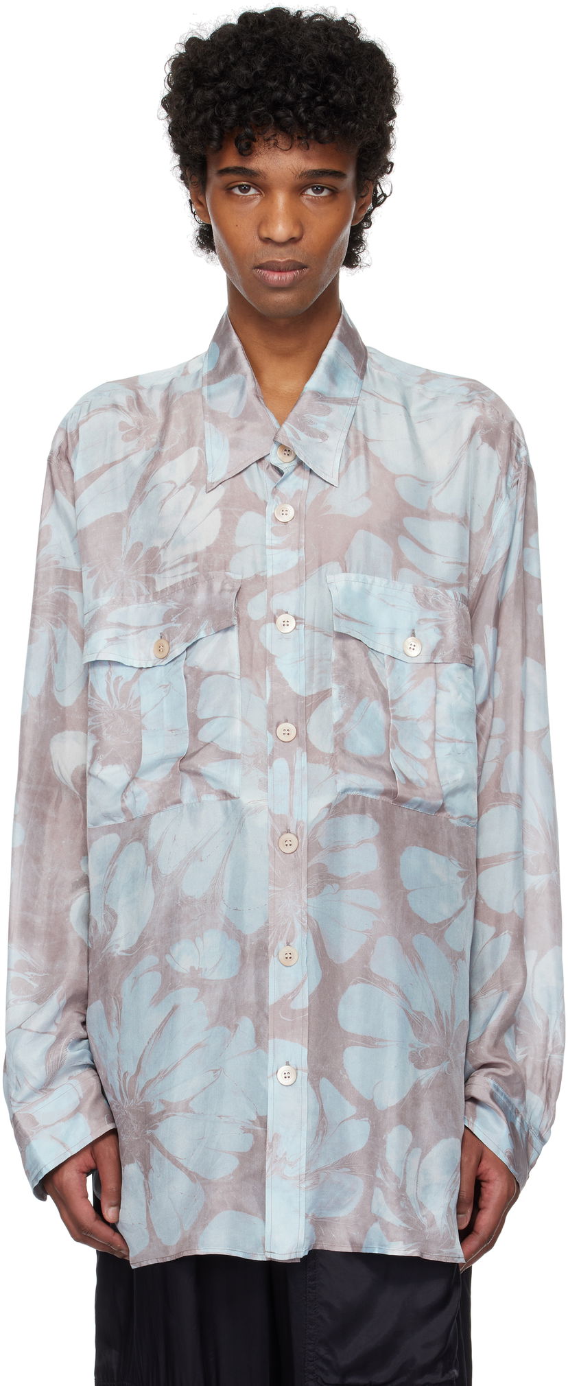 Srajce Dries Van Noten Dries Van Noten Silk Floral-Print Shirt Modra | 251-020721-1202
