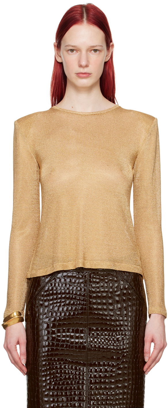 Majica Tom Ford TOM FORD Padded Shoulder Long Sleeve T-Shirt Bež | TSJ574-JEX081