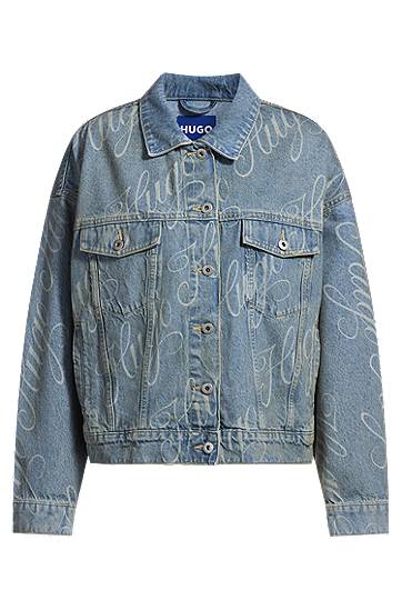 Jakna BOSS HUGO Boxy Fit Logo Print Denim Jacket Modra | 50534757