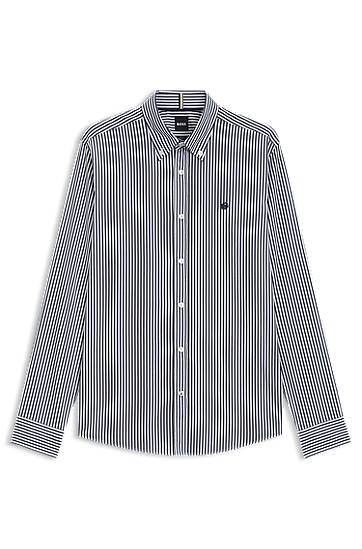 Srajce BOSS Slim-Fit Striped Cotton Blend Shirt Modra | 50545235