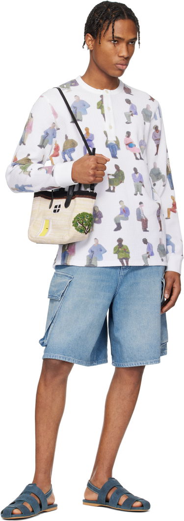 Pleteni pulover JW Anderson JW Anderson Printed Waffle Henley Bela | JO0260-PG1737, 3