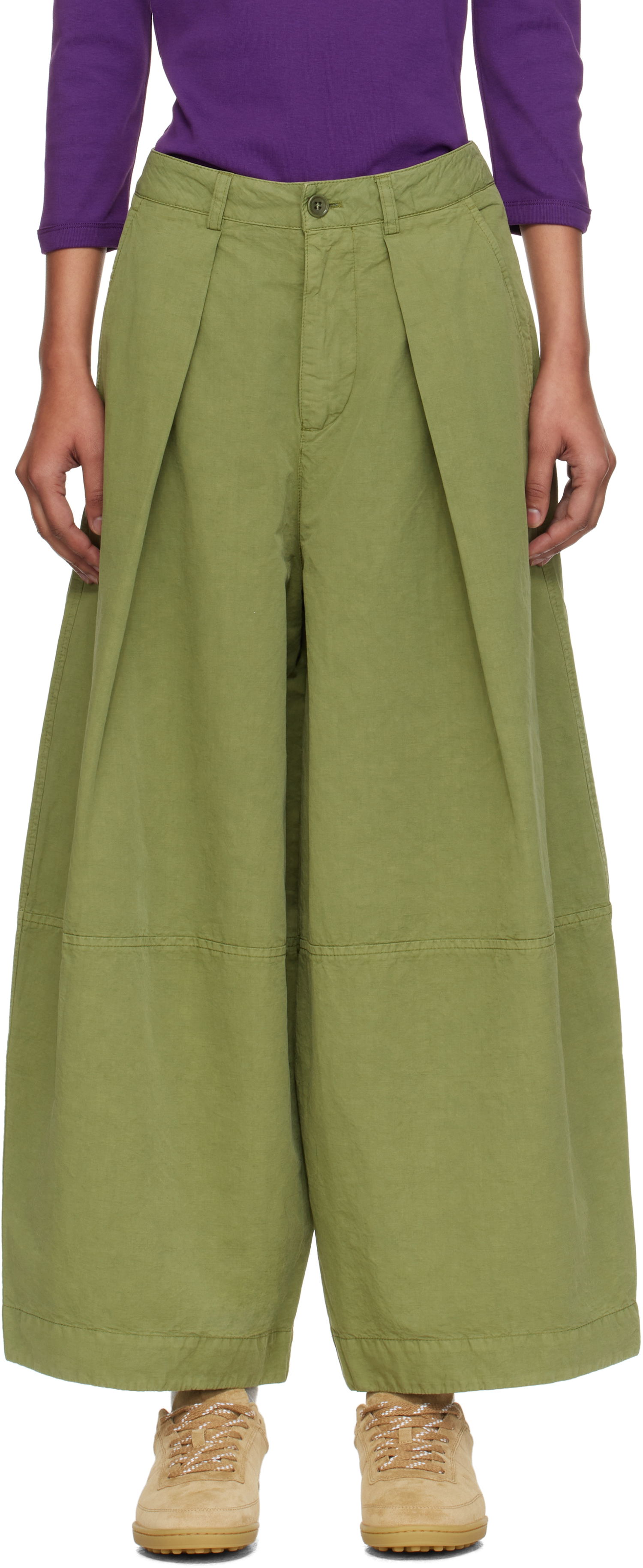 Hlače YMC YMC Deadbeat Wide-Leg Pleated Trousers Zelena | Q4YMB, 0