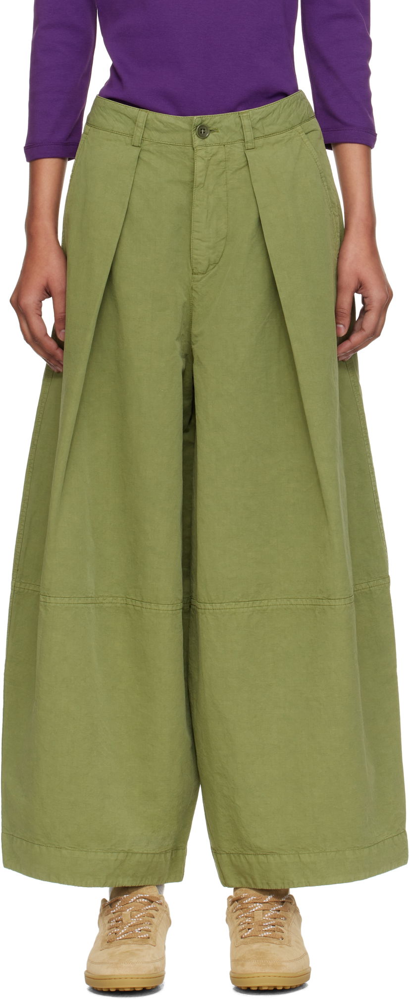 Hlače YMC YMC Deadbeat Wide-Leg Pleated Trousers Zelena | Q4YMB
