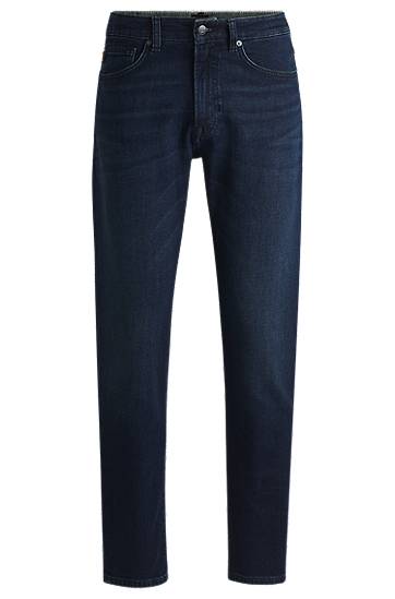 Kavbojke BOSS Tapered-Fit Comfort-Stretch Jeans Modra | 50533707