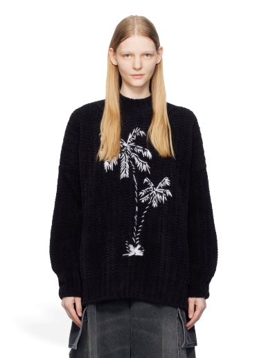 Pleteni pulover Palm Angels Graphic Sweater Črna | PWHE056F23KNI0011003