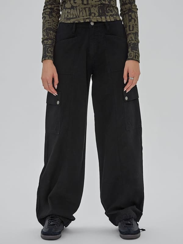 Hlače in kavbojke GUESS Originals Cargo Denim Pant Črna | W4RB57WFNP0