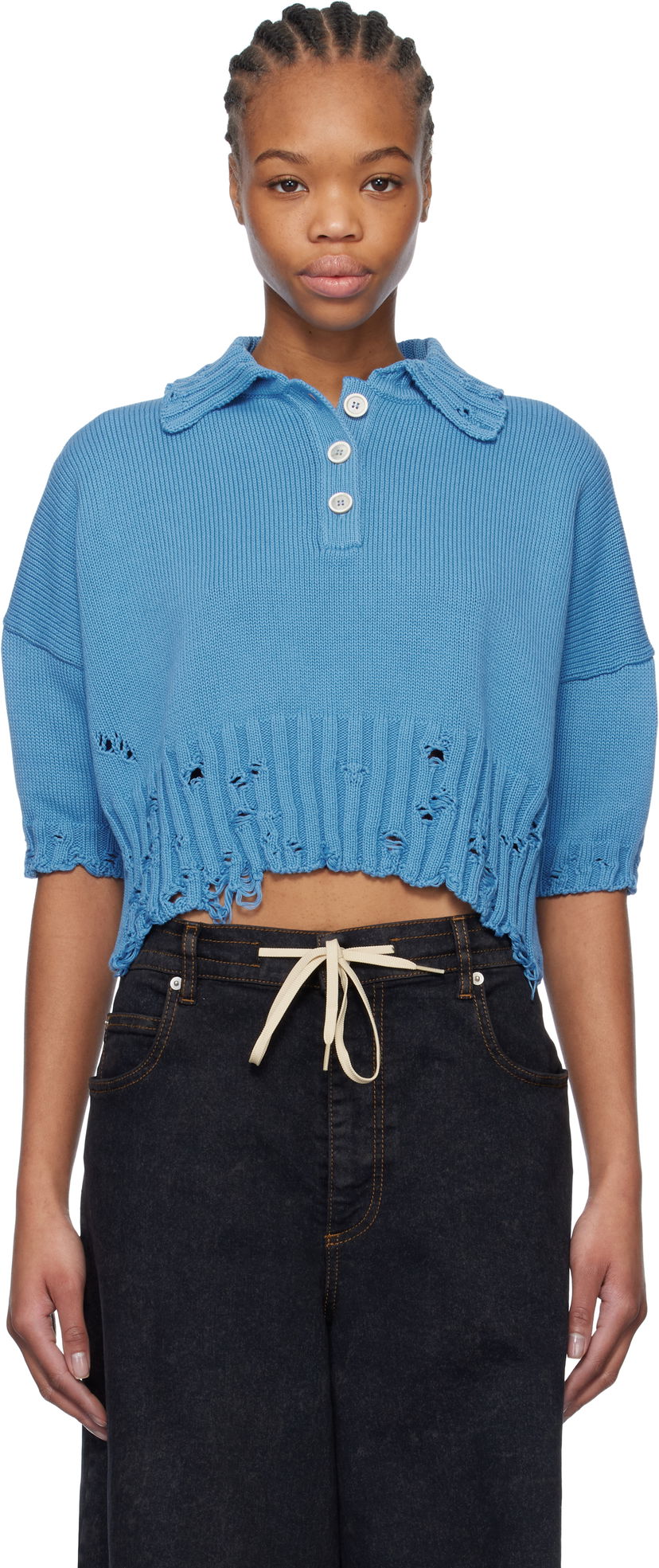 Pleteni pulover Marni Marni Cropped Knit Polo Modra | POMD0045E0 UFC652