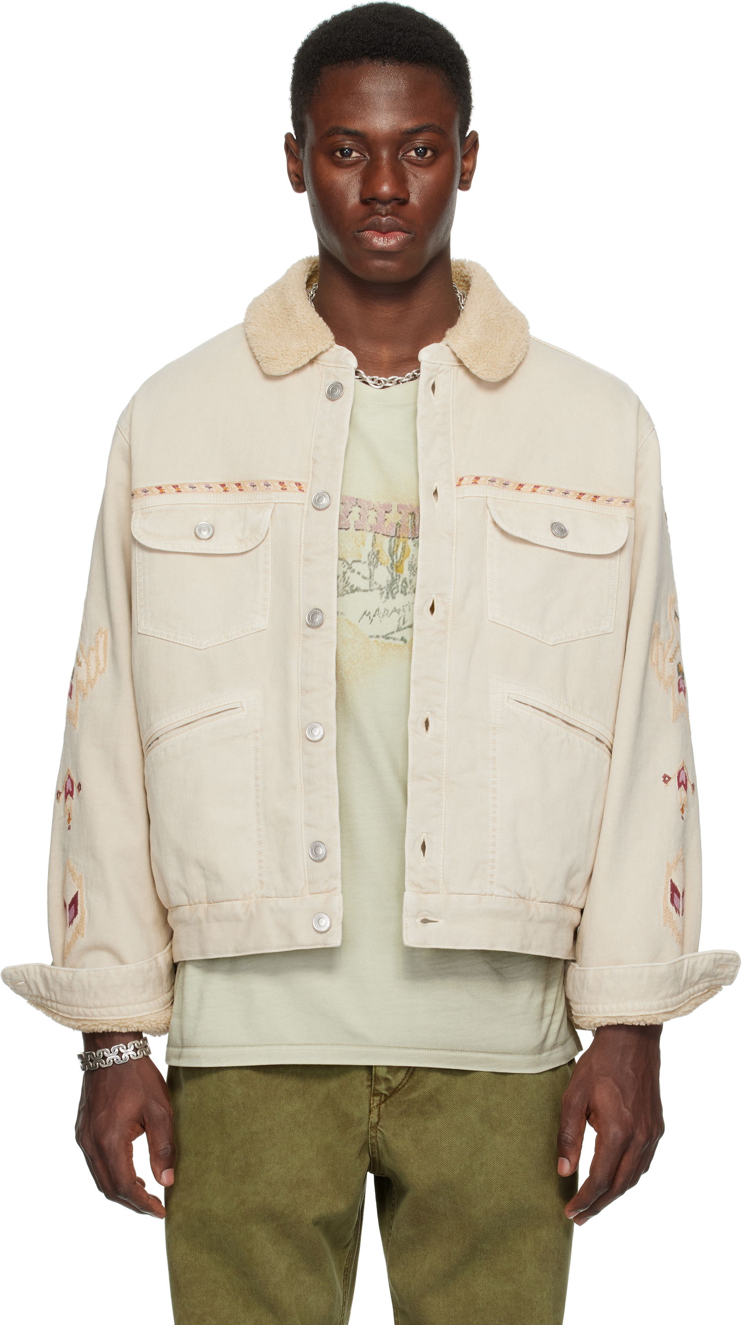 Jakna ISABEL MARANT Isabel Marant Jenson Embroidered Sherpa Denim Jacket Bež | 25PVE0184HA-C1H02H, 0