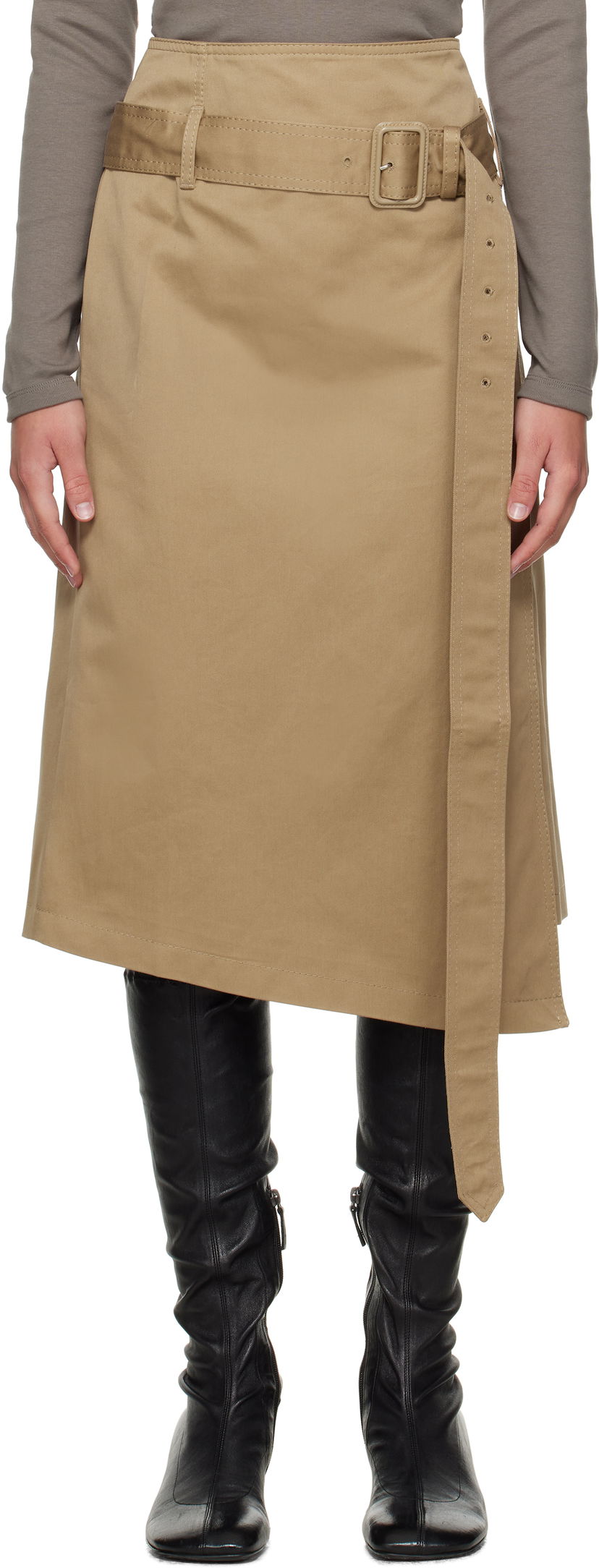 Krila Acne Studios Acne Studios Twill Midi Skirt with Belt Bež | AF0557-