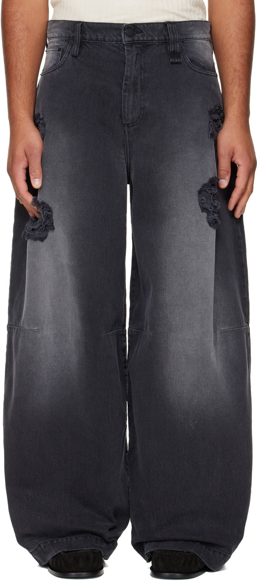 Kavbojke Simone Rocha Simone Rocha Embellished Wide Leg Puddle Jeans Črna | 4162B 1239D