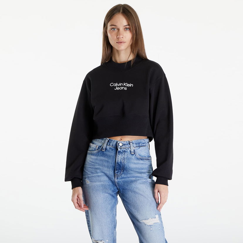 Pulover CALVIN KLEIN Stacked Institutional Sweatshirt Black Črna | J20J221466 BEH