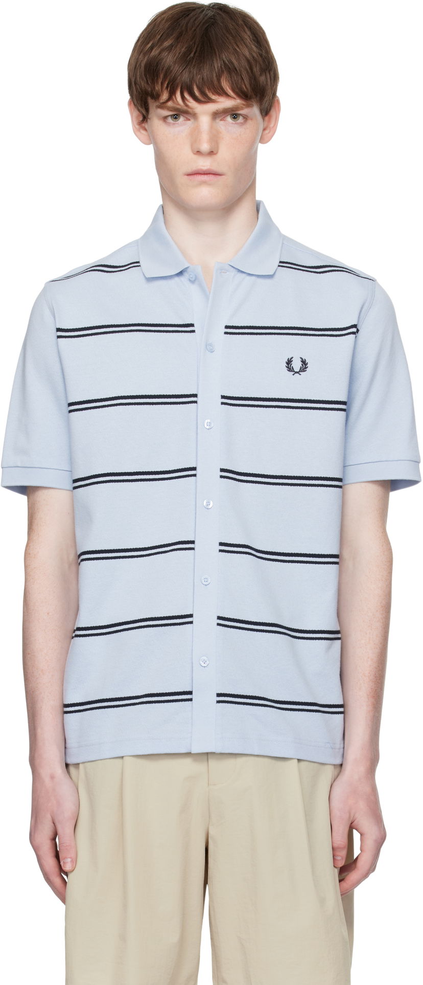 Polo majica Fred Perry Fred Perry Striped Button-Through Polo Modra | M9906