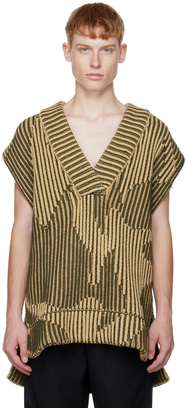 Pleteni pulover Feng Chen Wang Feng Chen Wang Jacquard Oversized V-Neck Vest Bež | FUF14KT06