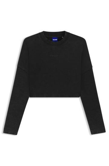 Krop-top BOSS Cropped Cotton Sweatshirt Črna | 50545035
