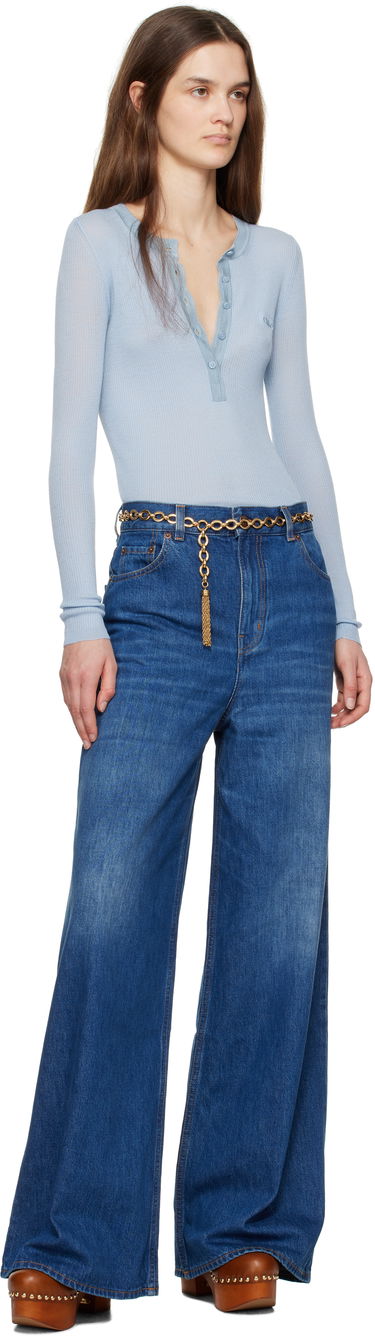 Bodi CHLOÉ Chloe Long Sleeve Henley Top Modra | CH24WMP51667, 4