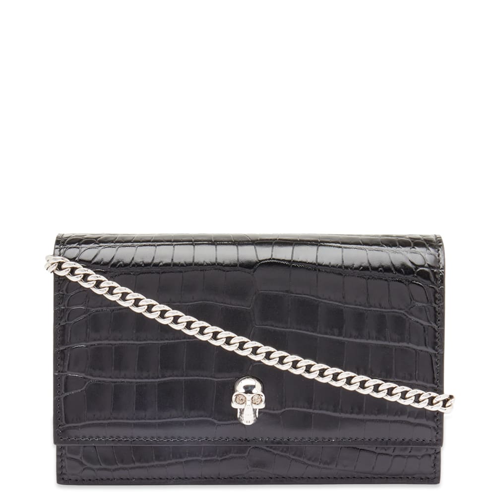 Denarnica Alexander McQueen Alexander McQueen Croc-Embossed Small Skull Chain Wallet Črna | 6130881HB0I-1001, 0