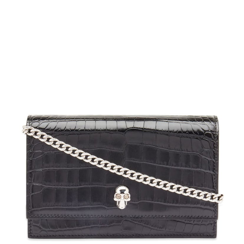 Denarnica Alexander McQueen Alexander McQueen Croc-Embossed Small Skull Chain Wallet Črna | 6130881HB0I-1001