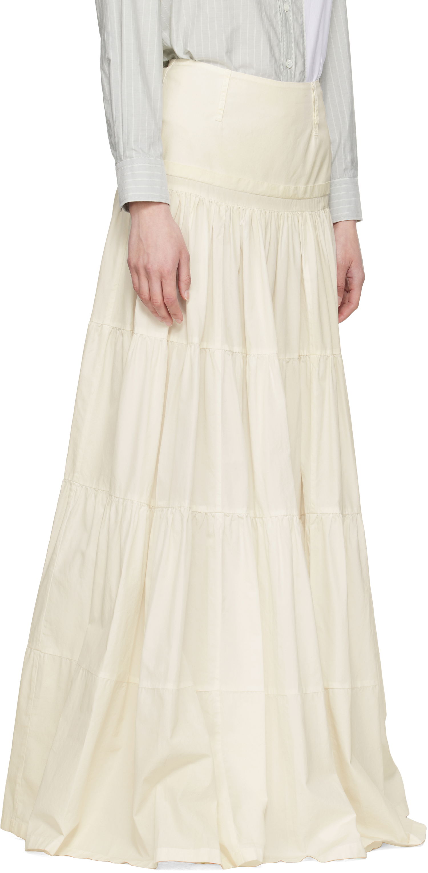Krila Maison Margiela MM6 Maison Margiela Light Cotton Poplin Tiered Maxi Skirt Bež | S62MI0031 M35458, 1