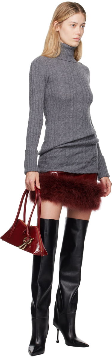 Obleke Blumarine Blumarine Turtleneck Dress With Fur Siva | A422A505A, 3