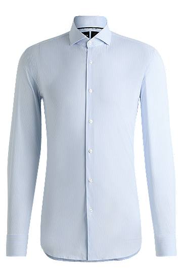 Srajce BOSS Slim-Fit Easy-Iron Cotton Blend Shirt Modra | 50533433