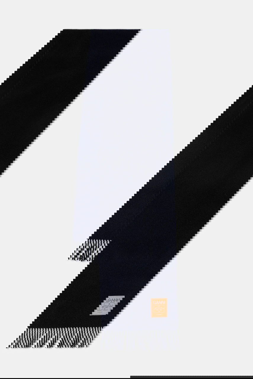 Šala GANNI Double Face Wool Solid Fringed Scarf Mornarica | A6931, 0