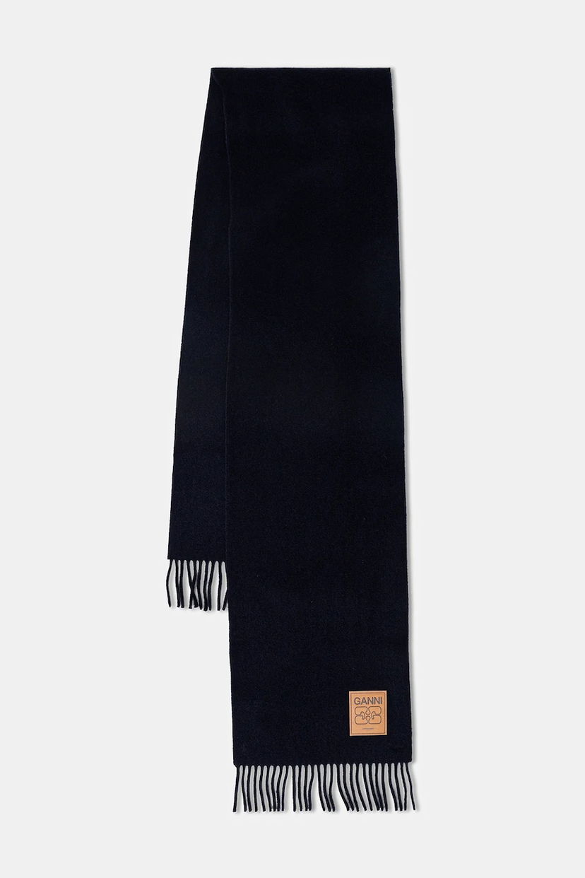 Šala GANNI Double Face Wool Solid Fringed Scarf Mornarica | A6931
