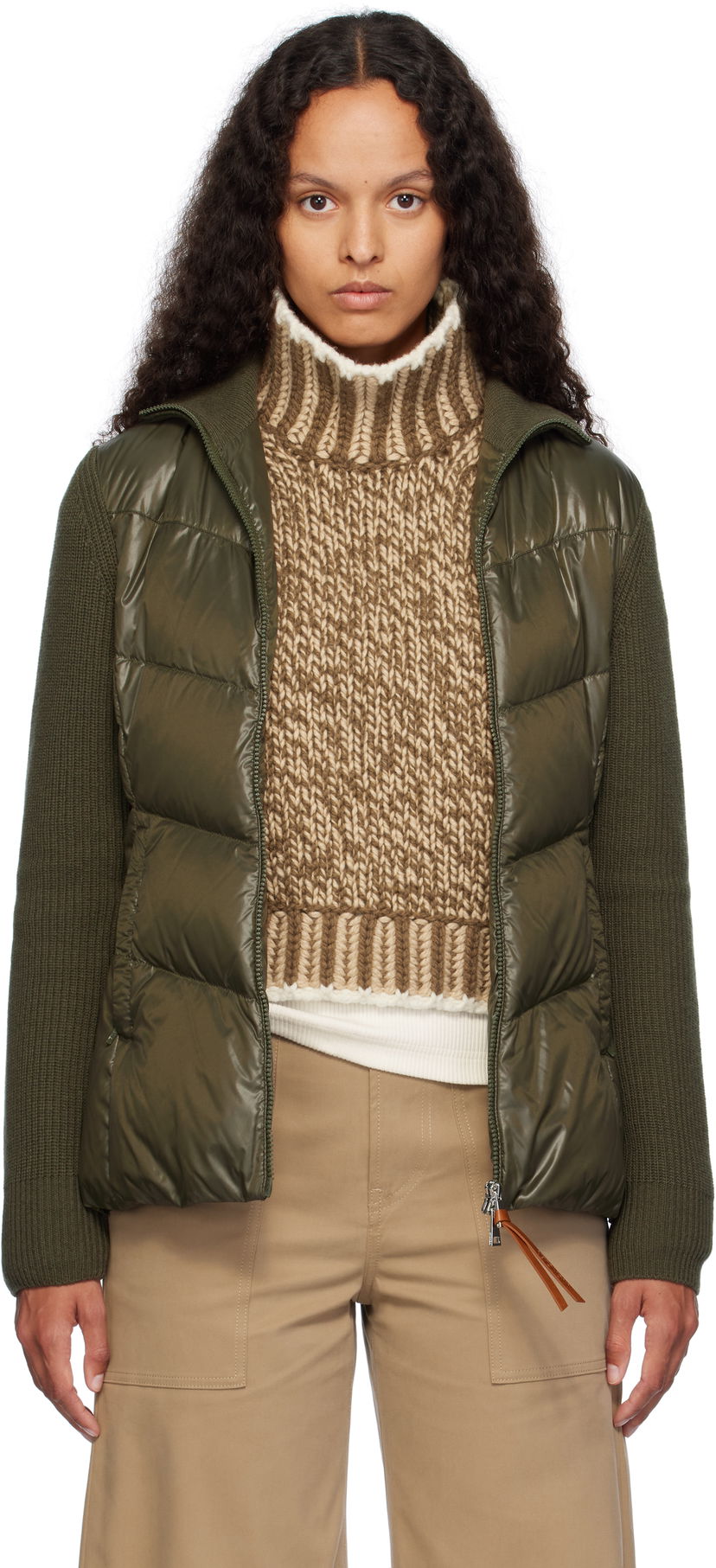 Puhovka Moncler Moncler Padded Wool Zip-Up Down Cardigan Zelena | J20939B00041M1241