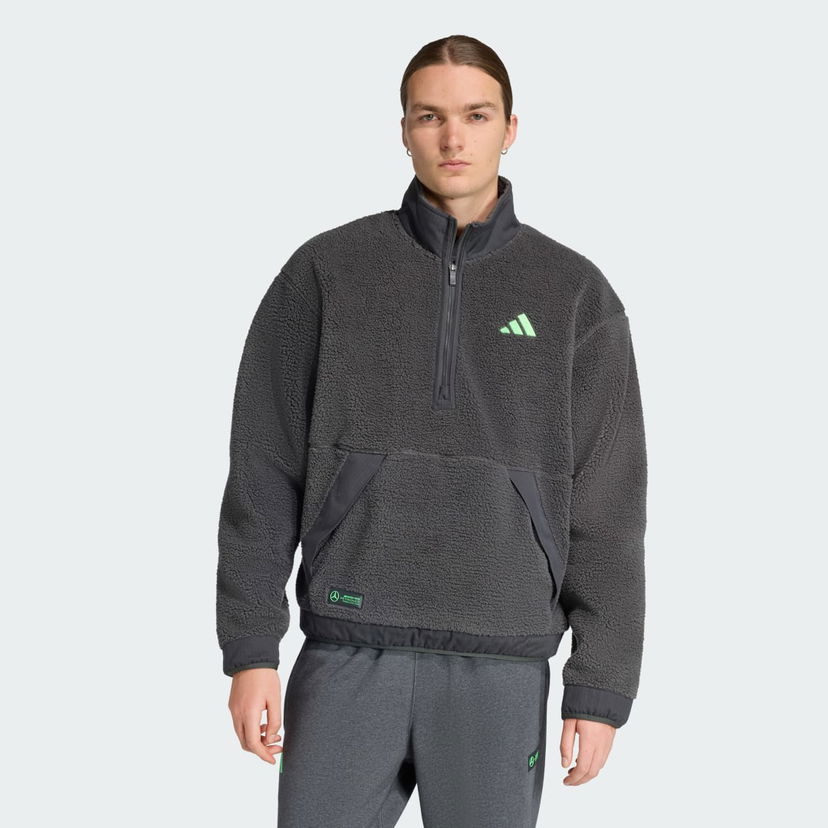 Pulover adidas Performance Mercedes-AMG Petronas Formula One Team Fleece Half-Zip Sweatshirt Siva | JX8779