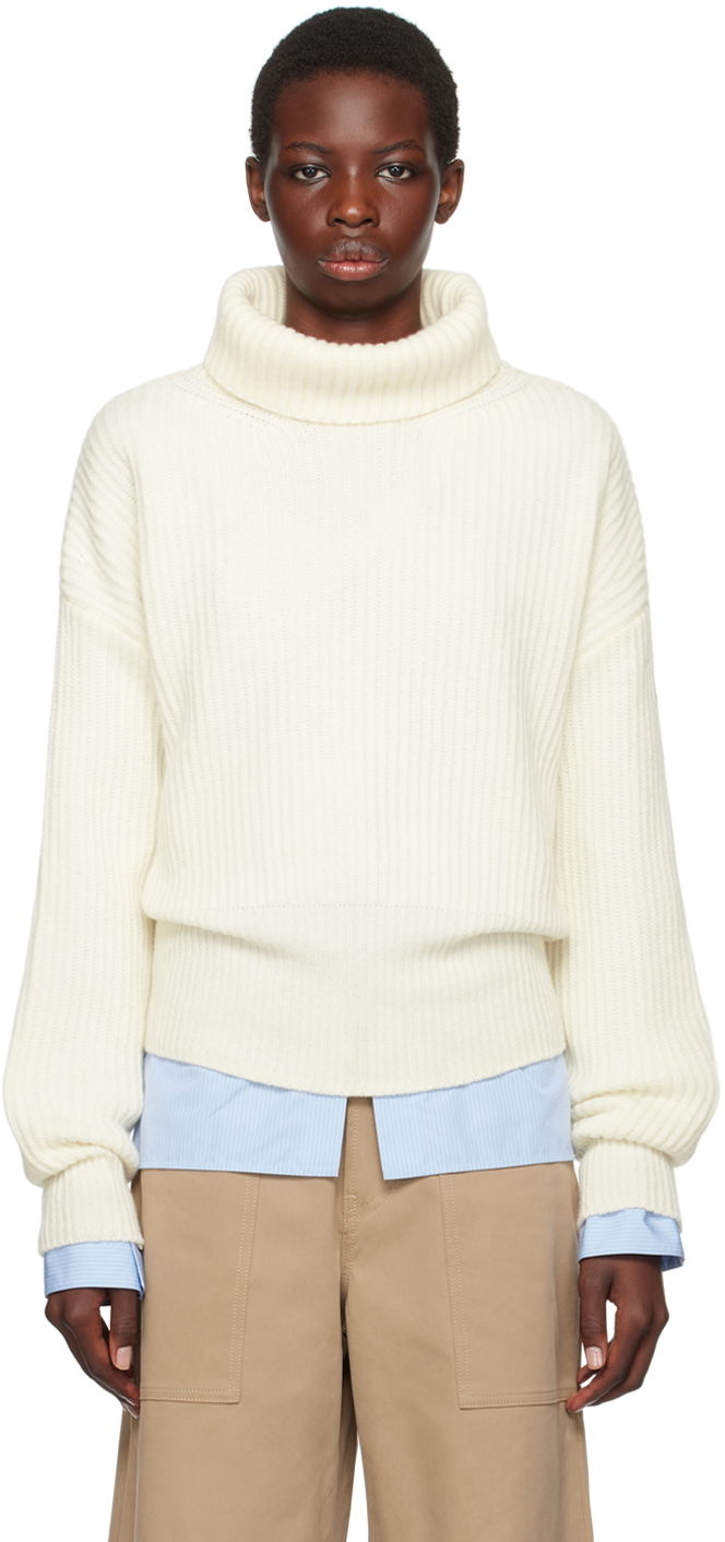 Pleteni pulover Moncler White Patch Turtleneck Bela | J20939F00019M1241